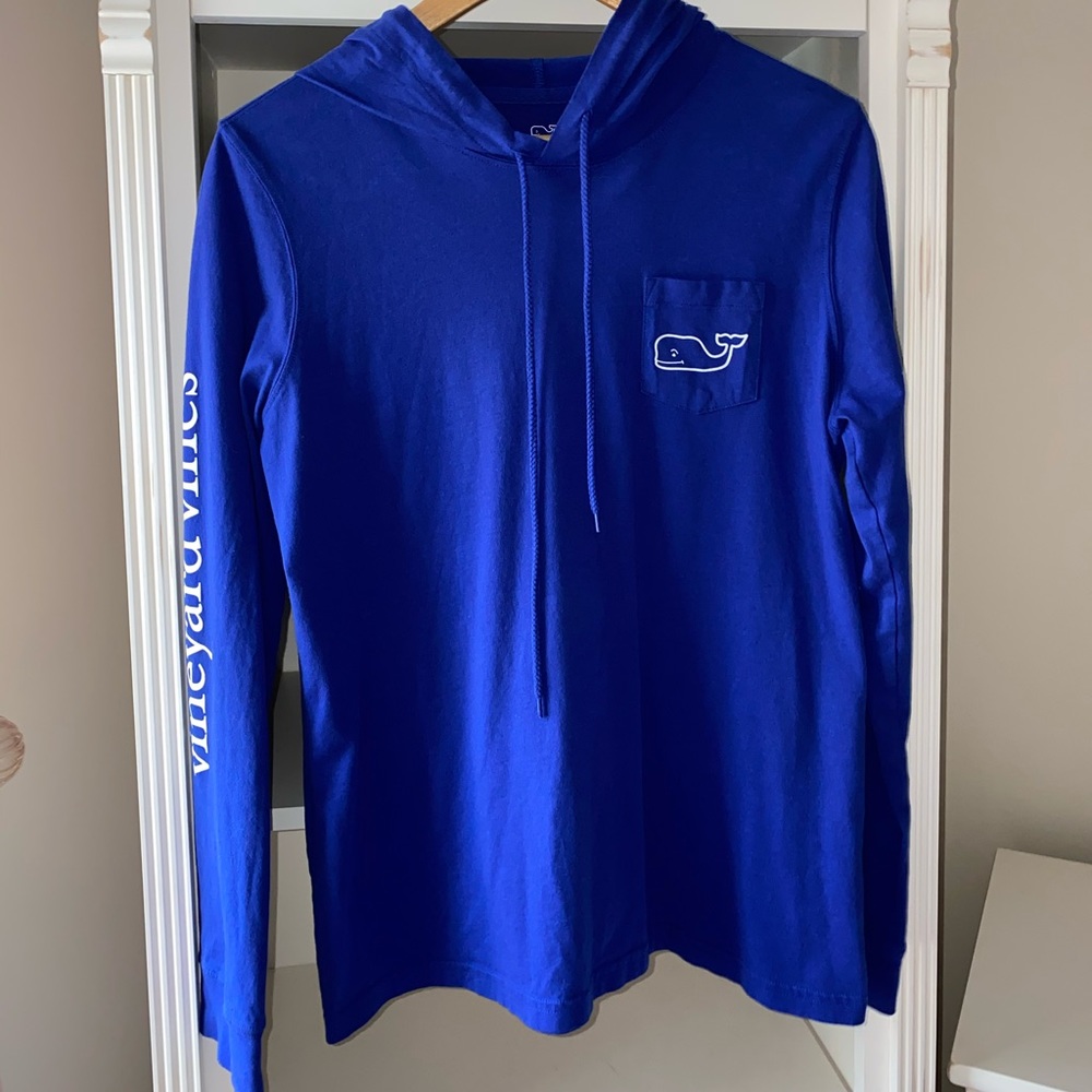 Royal Blue Whale Long-Sleeve Hoodie Pocket Tee